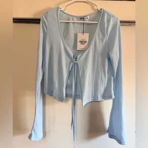 Princess Polly Light Blue Long Sleeve Tie-Front Top Size 8 NWT